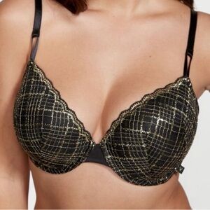 VS Sexy Tee Lace Gold and Black Push up Bra